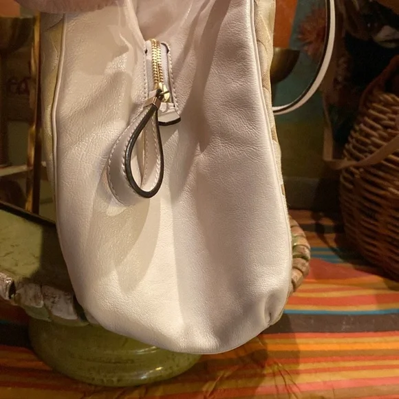 Coach Madison Phoebe Op Art Sateen Bag Purse 26448 Light Khaki Champagne Pink.